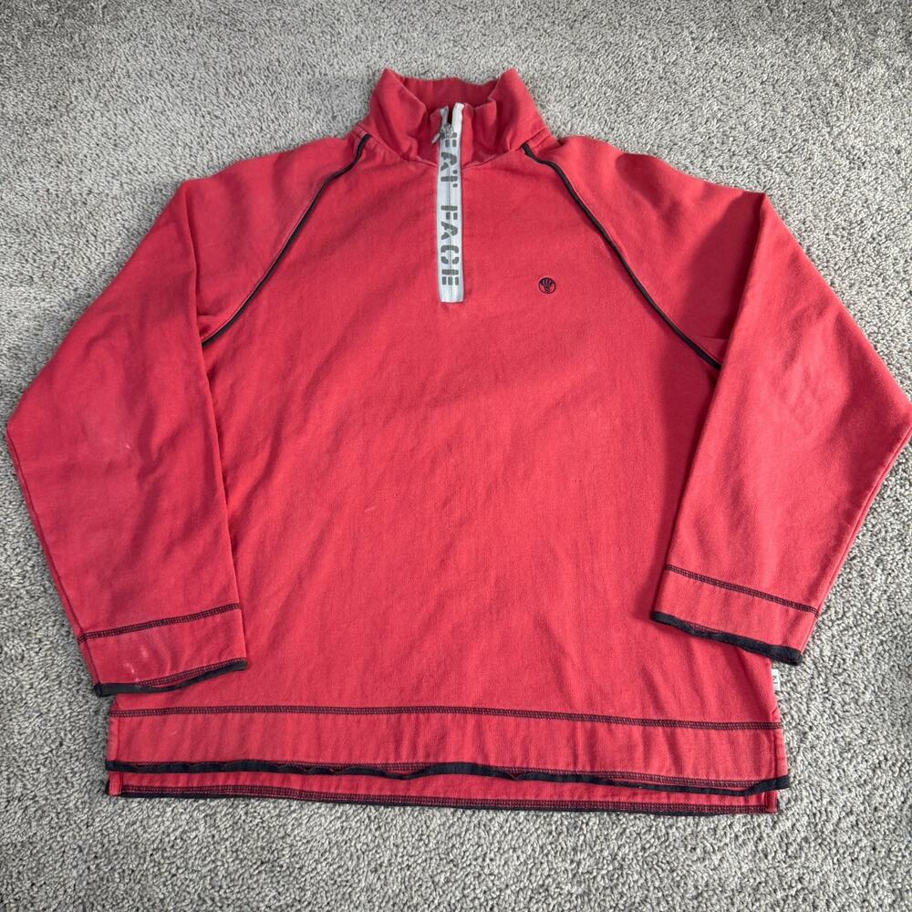 Fat Face Sweater Mens Large Red Blue 1/4 Zip Pullover Cotton Blend Sweatshirt